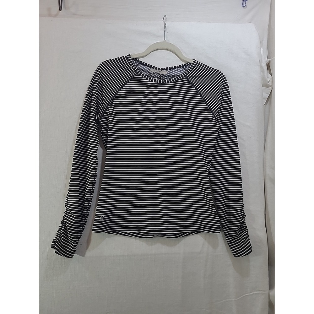Athleta Gardenia Grove Rash Guard Swim Top Small Style 964894 Black Stripe L-Slv